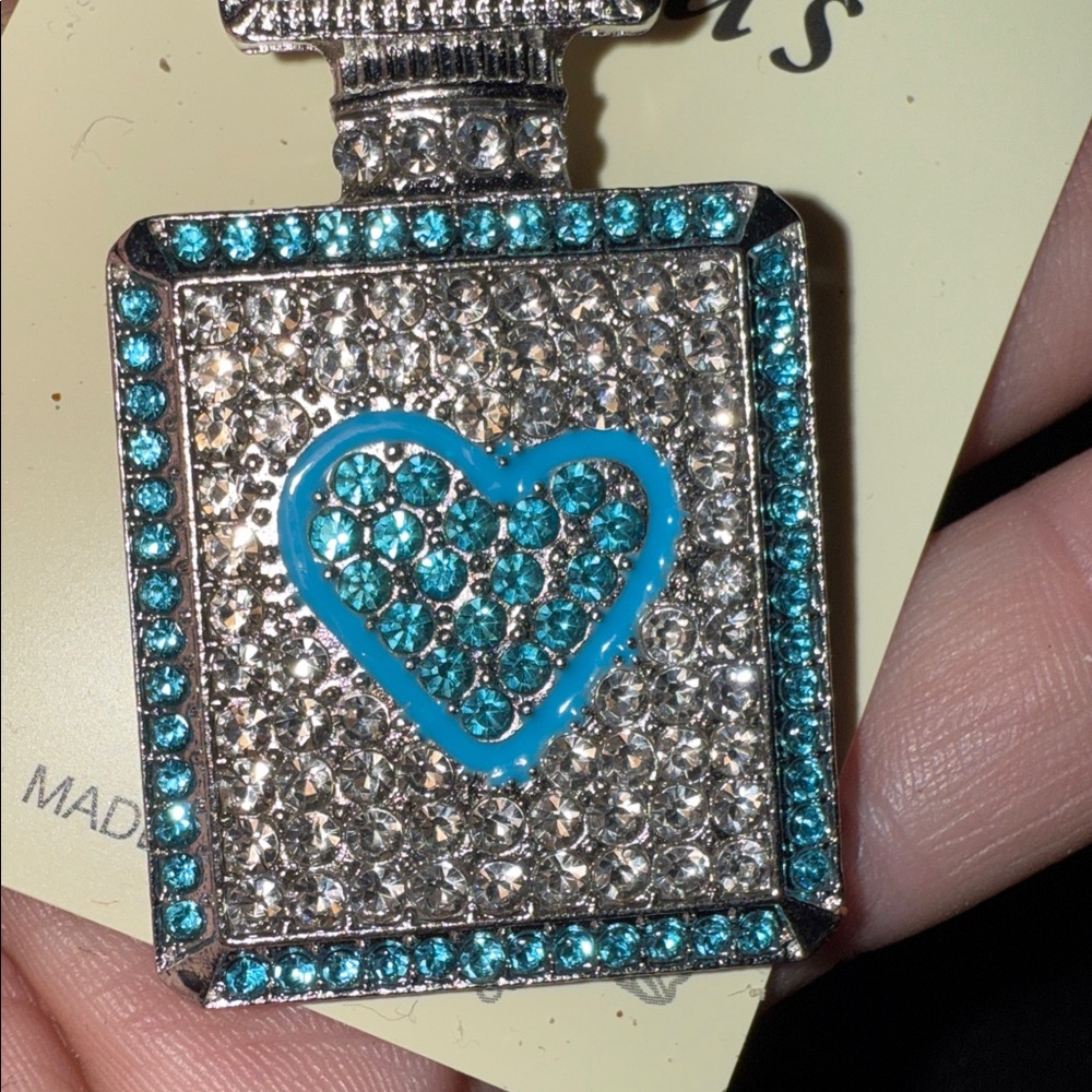 Silver and Blue  Perfum Bottle Brooch - Picture 2 of 3
